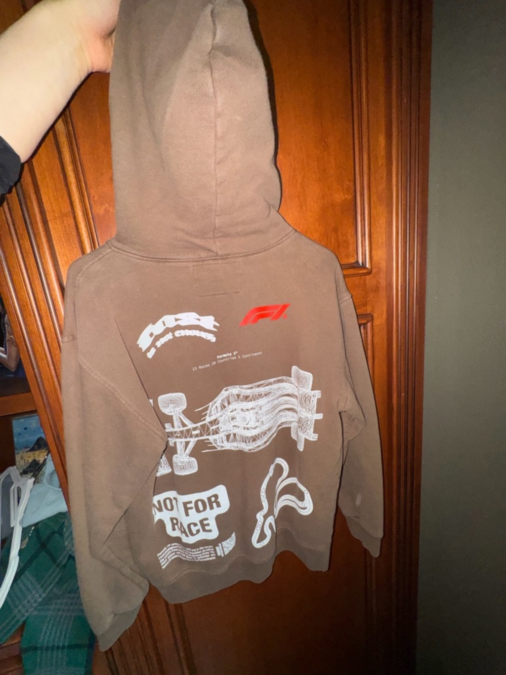 PacSun Brown Graphic Hoodie with White & Red Prints